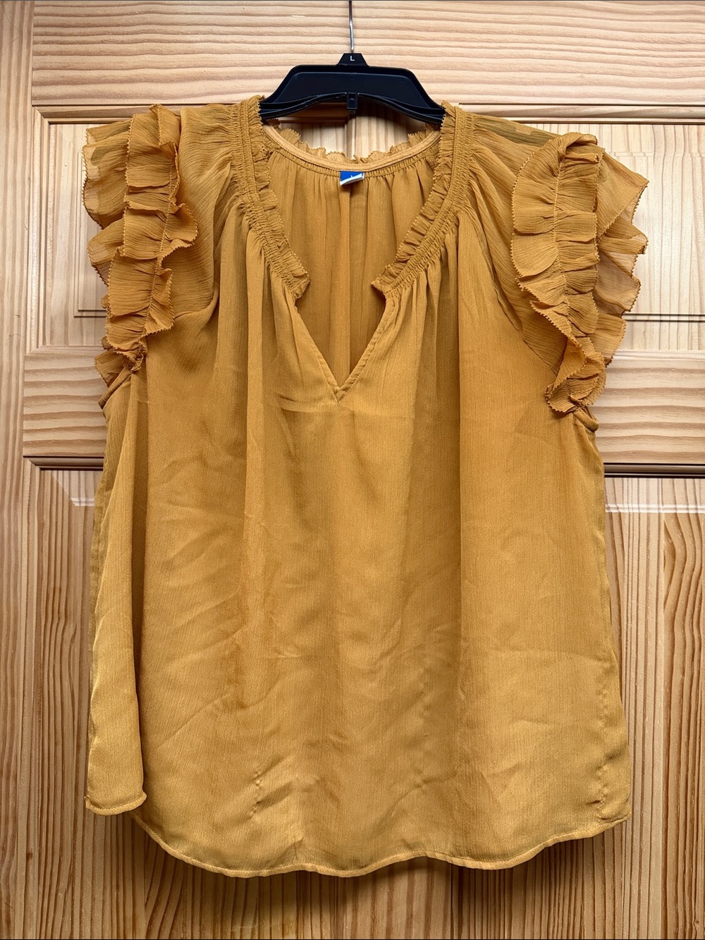 Old Navy Mustard Ruffle Cap Sleeve V-Neck Top